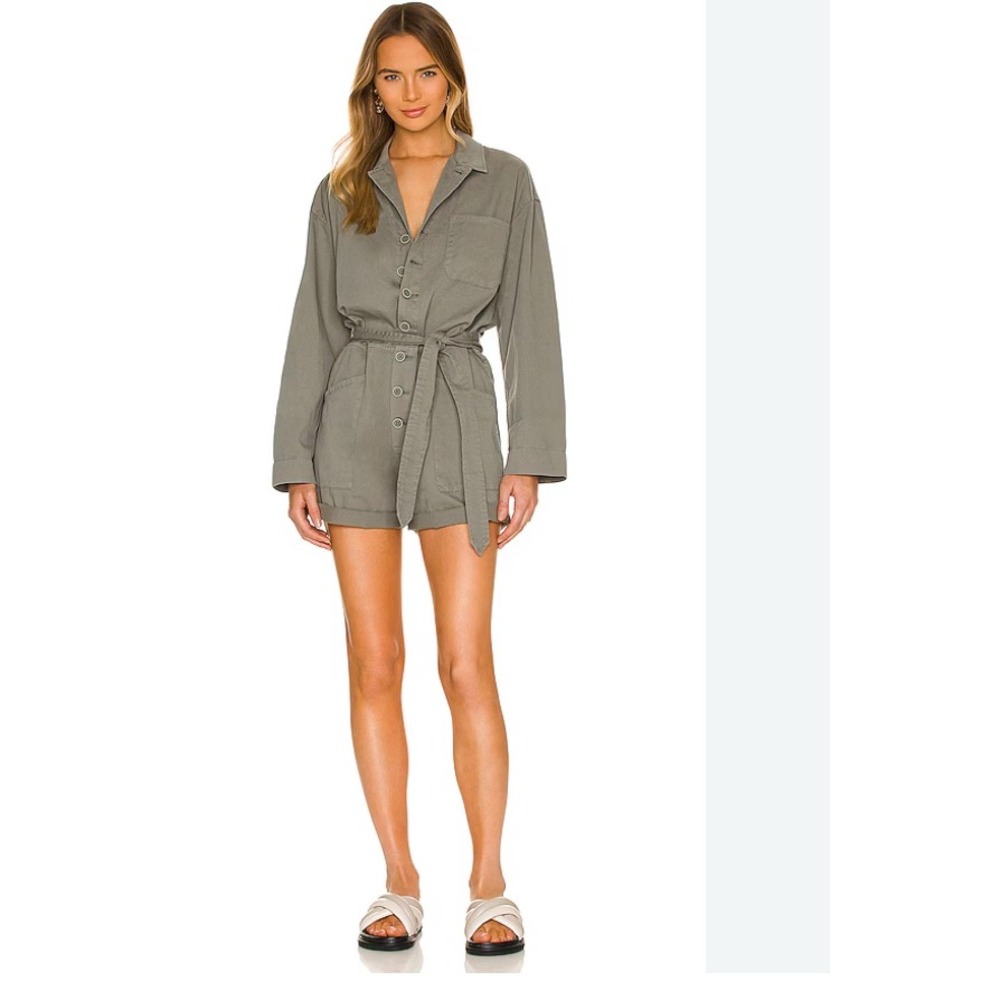 PISTOLA Becca Belted Romper Garden Green Cotton Utility Jumpsuit P1941SOL-GGN M